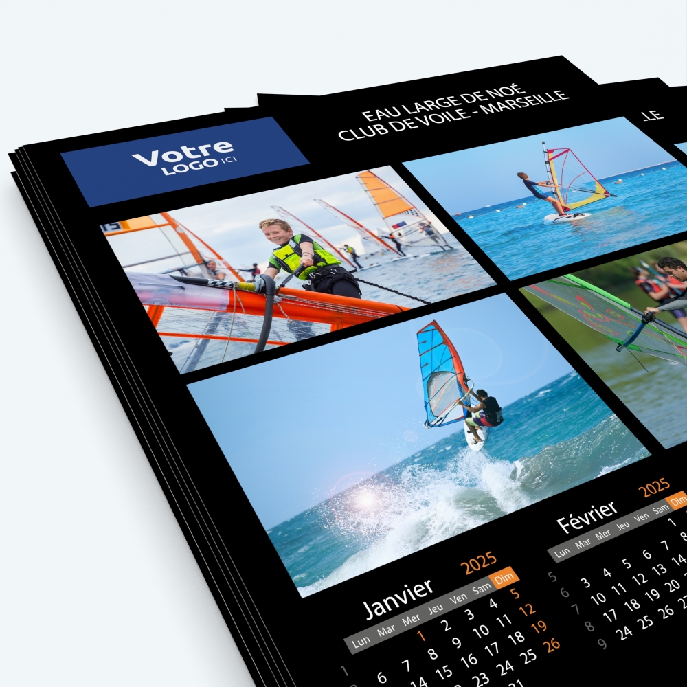 Calendrier photo une page XL - Nombre de photos, logos et texte illimité
