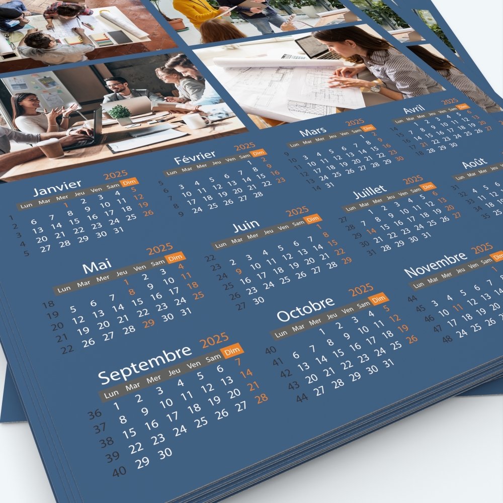 Calendrier photo une page XL - Grille calendaire personnalisable