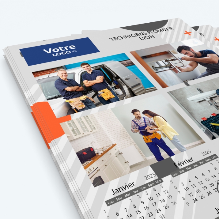 Calendrier photo une page - Nombre de photos, logos et texte illimité