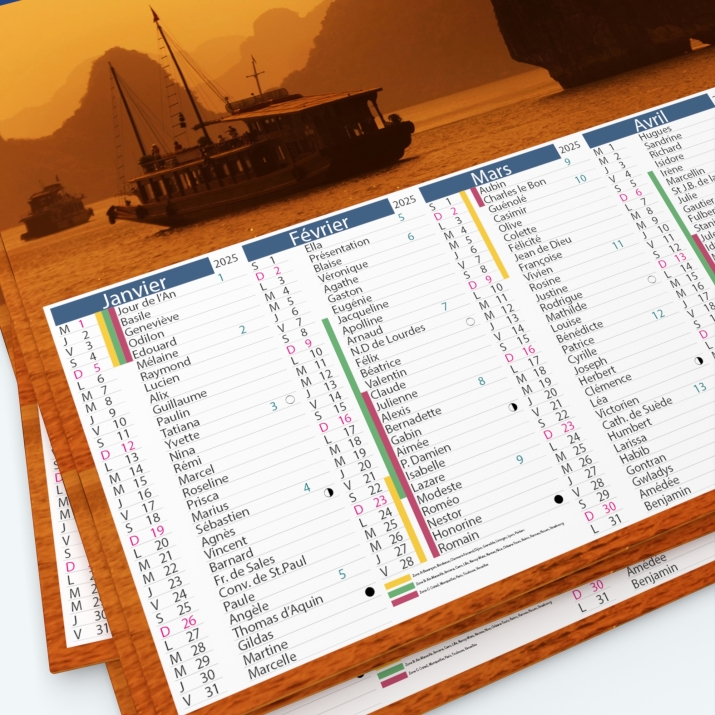 Calendrier bancaire carton Grille en Colonnes - Grille calendaire complète