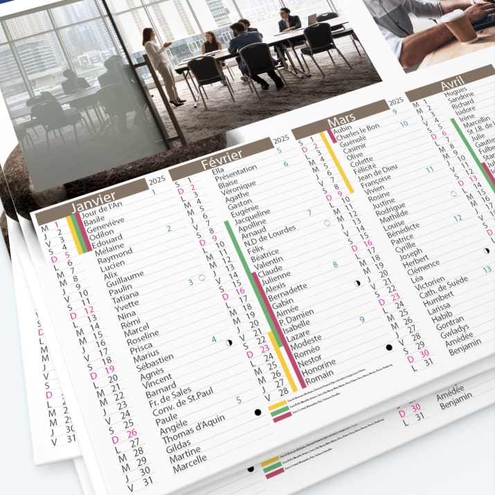 Calendrier bancaire carton Grille en Colonnes - Grille calendaire complète