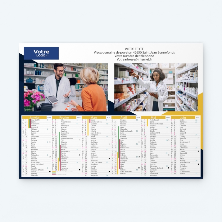 Calendrier bancaire carton Grille en Colonnes