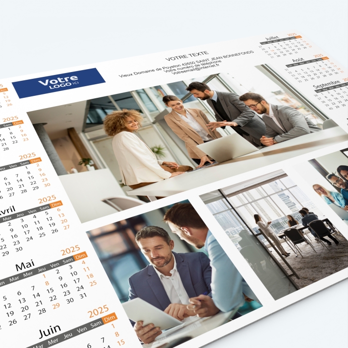 Calendrier sous main - Nombre de photos, logos et texte illimité