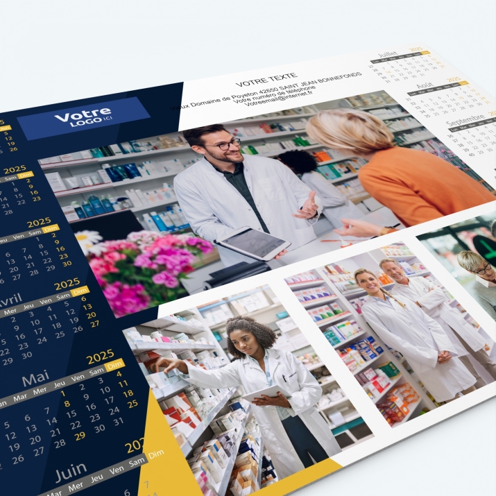 Calendrier sous main - Nombre de photos, logos et texte illimité