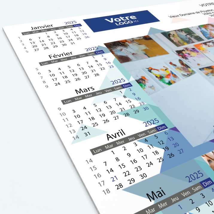 Calendrier sous main - 25 feuillets collés sur le haut