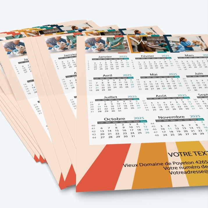 Carte calendrier photo - Minimum de commande : 25 exemplaires