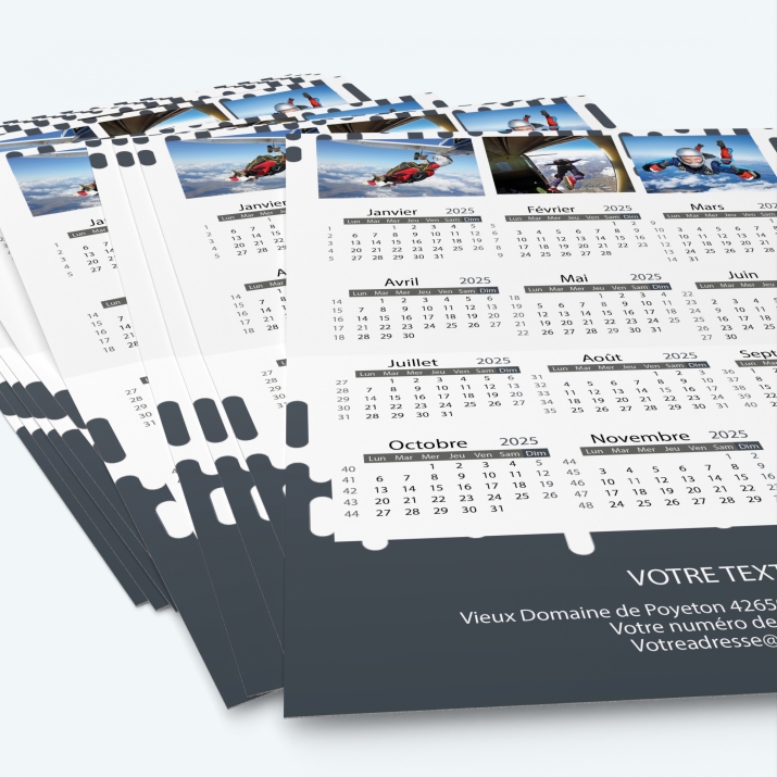 Carte calendrier photo - Minimum de commande : 25 exemplaires