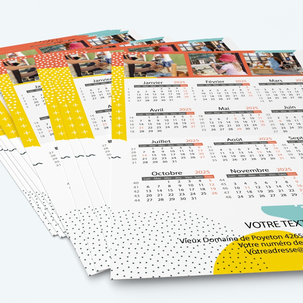 Carte calendrier photo - Minimum de commande : 25 exemplaires