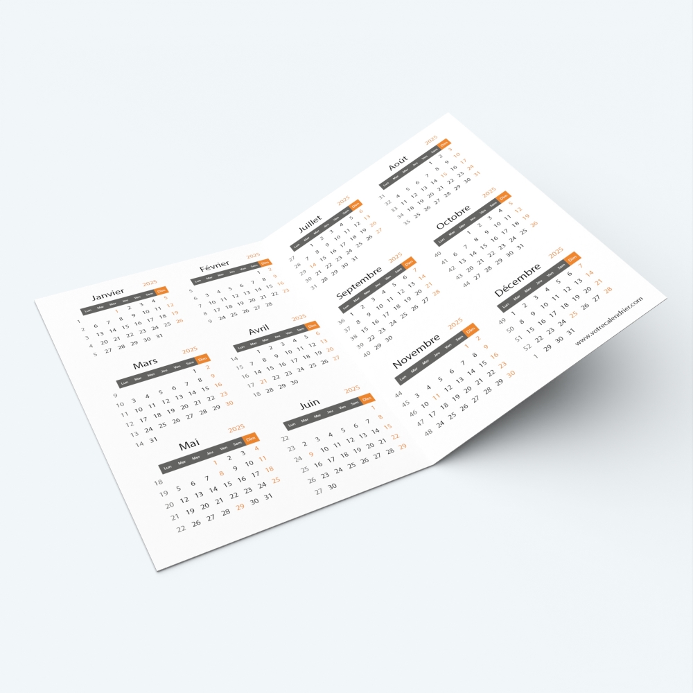 Calendrier de poche DOUBLE - Calendrier intérieur