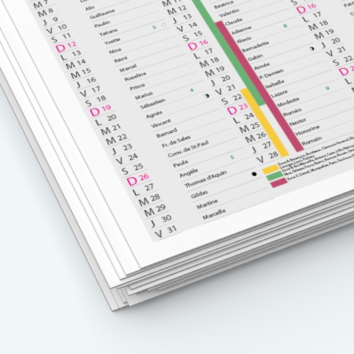 Calendrier de poche CLASSIC - Papier épais rigide 400 g/m2