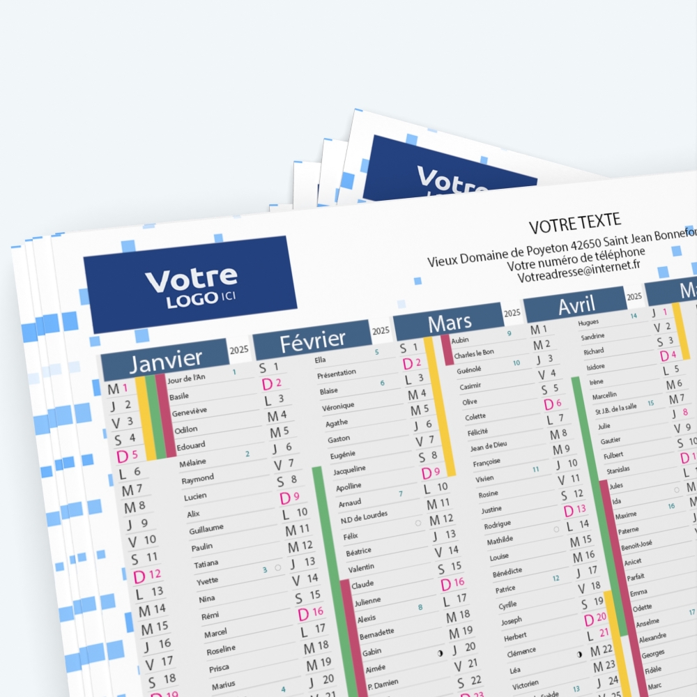 Calendrier de poche CLASSIC - Nombre de photos, logos et texte illimité