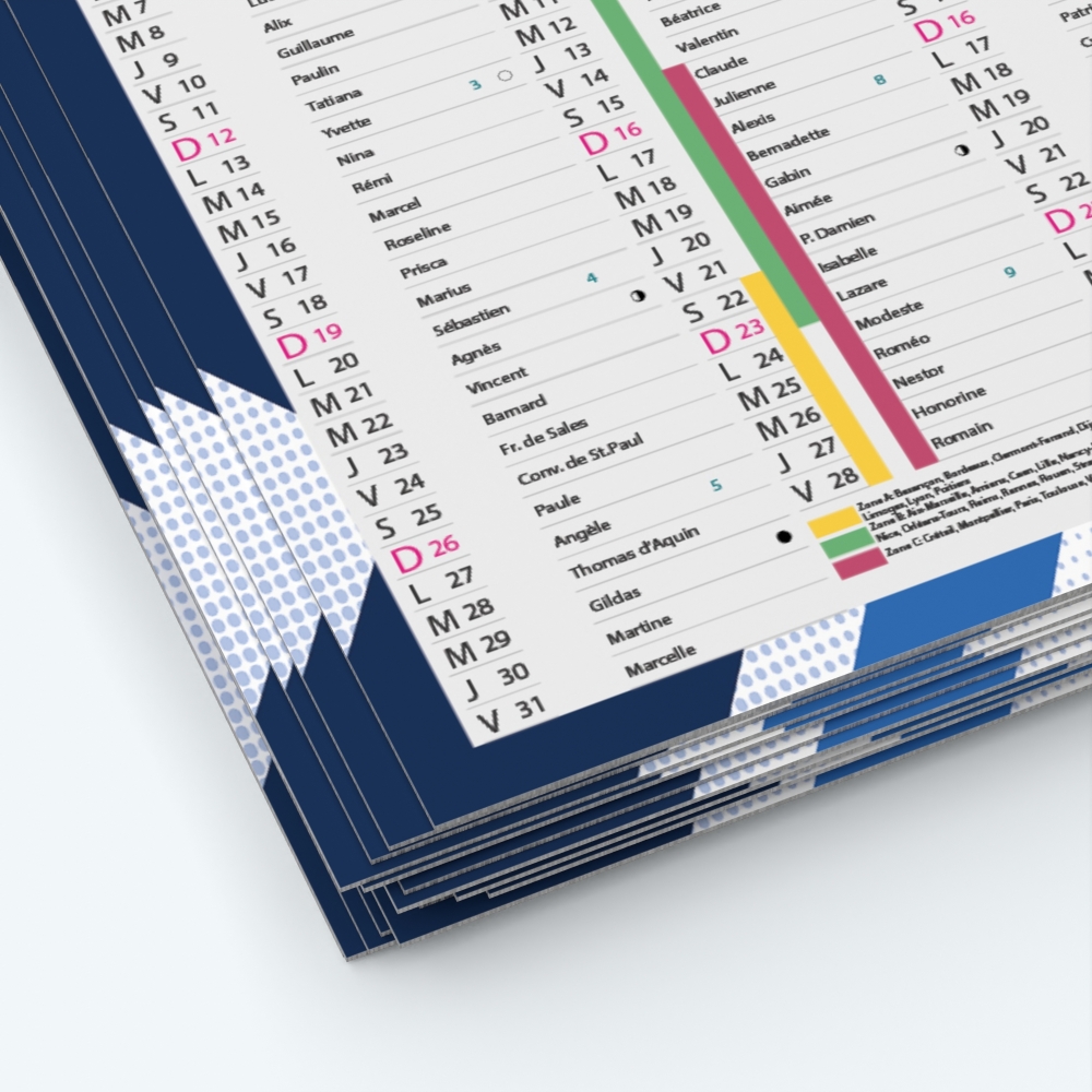 Calendrier de poche CLASSIC - Papier épais rigide 400 g/m2