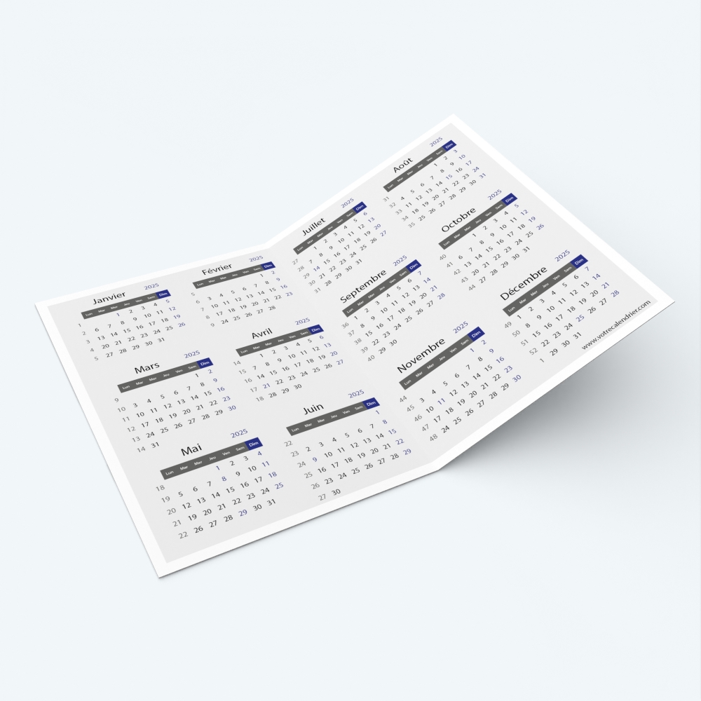 Calendrier de poche DOUBLE - Calendrier intérieur