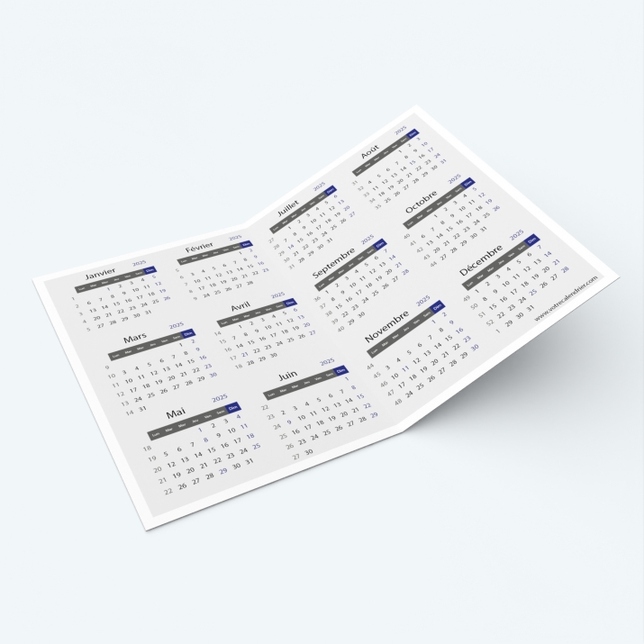 Calendrier de poche DOUBLE - Calendrier intérieur