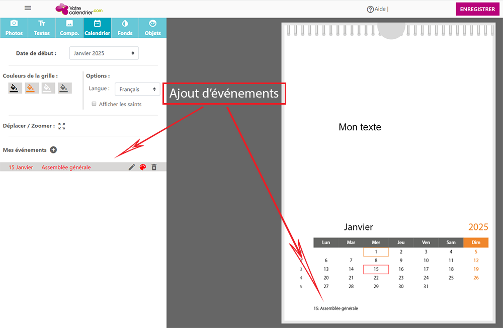 Ajouter un événement sur son calendrier