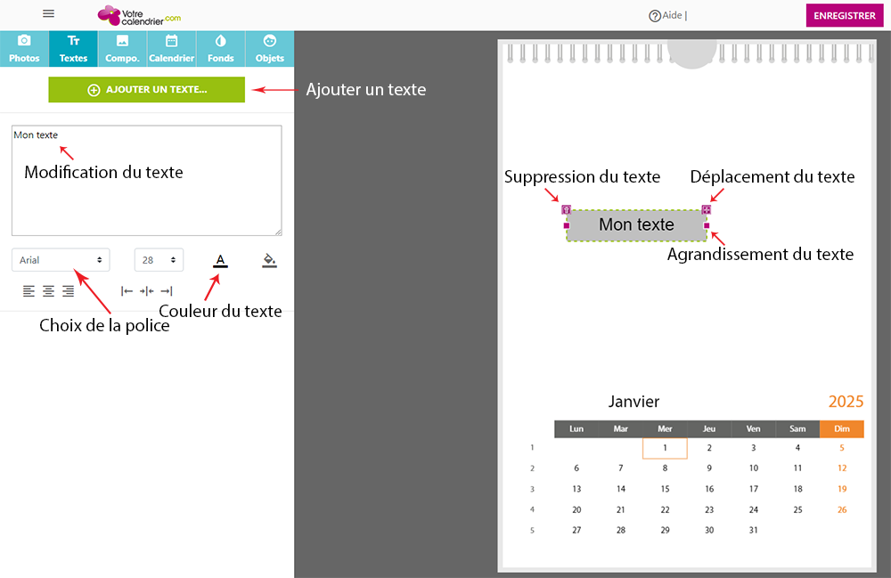 Outils textes pour la création de votre calendrier